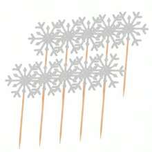 10pcs Snowflake Cake Toppers, Cake Decorations Accessories For Birthday Cake, Christmas, New Year Celebrations - Silver Star Snowflake Cake Picks