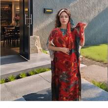 Oversized Cover-Up Beach Dress Robe, Loose Fit Anti-UV Women Bikini Coverup With European And American Placement Print Sexy Style Beach Accessories