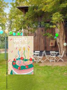 1pc Happy Birthday Garden Flag, Colorful Candles Heart Birthday Cake Pattern, Party Decor Suitable For Outdoor Garden, 18x12 Inch Double Sided Printed House Flag (Flag Only, Flagpole Not Included)