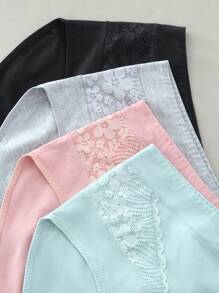 4 pièces de culottes triangulaires haute taille à haute élasticité pour femmes, culottes sans couture. Culottes confortables et décontractées pour femmes d'âge mûr, avec dentelle et découpes sur les hanches. Ensemble multicolore de sous-vêtements mode, respirants et antibactériens.