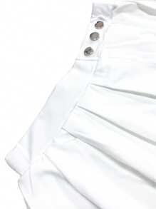 Fashion Women Sleeveless Round Neck Decorated Button Top And Shorts Suit, Sexy Commuter Set - White - View 5