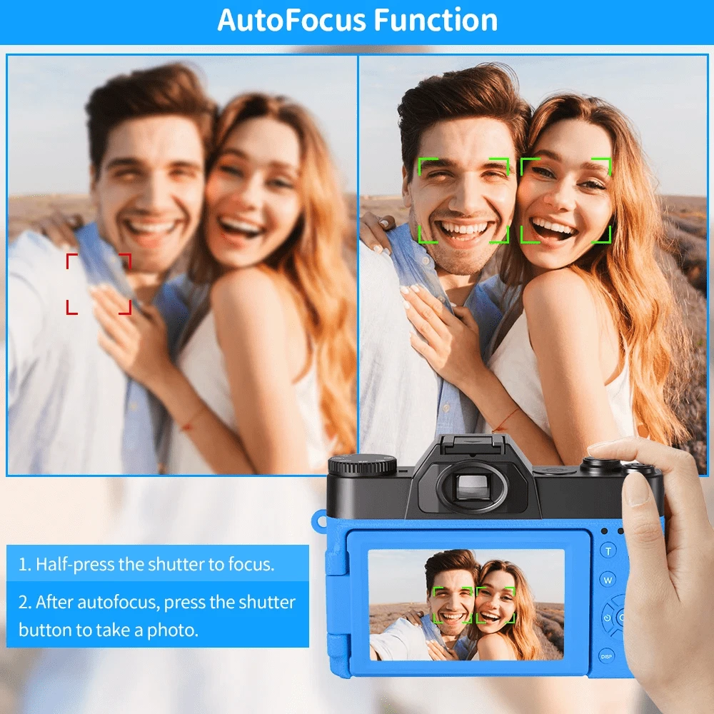 Fotocamera Digitale 4K Con Schermo Ruotabile 2,4 Pollici E Luce Di Riempimento - Zoom 16X, Ideale Per Video E Foto - Foto 4