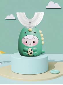 Cepillo de dientes eléctrico en forma de U para adolescentes con 1 cabezal de cepillo, cepillo de dientes con 3 modos de onda de dinosaurio de dibujos animados con diseño impermeable IPX7 y limpieza de 360 grados, regalo de cumpleaños para niños y niñas