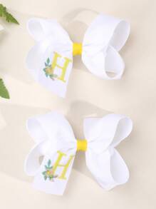 2 piezas Clips para el cabello con bordado floral lindo de 26 letras y lazo, accesorios para el cabello tipo pato para niñas, adecuados para decoración diaria - Multicolor - Ver 6