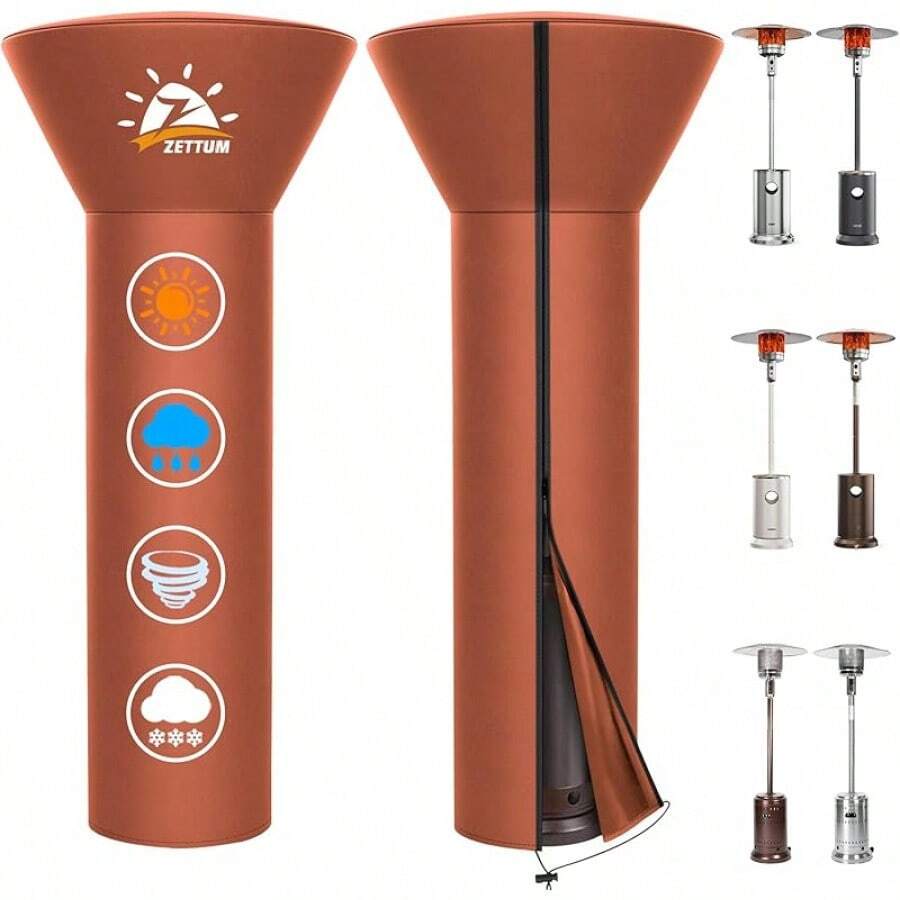 Patio Heater Covers - 600D Outdoor Heater Cover With Zipper Heavy Duty Waterproof, Propane Heat Cover For East Oak, Hampton Bay, Basics And Fire Sense (87" Height X 33" Dome X 19" Base) - Rusty Orange - 87 Inch - View 1