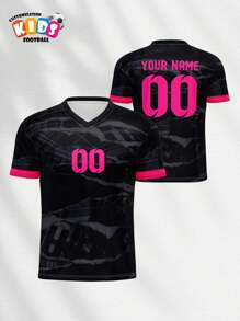 V-Neck Children's Soccer Jersey Chelsea Blues, Breathable Quick-Dry Spring/Summer Top For Kids, Unisex Customizable With Name & Number, Comfortable, Breathable, Fitted For Sports, Leisure, Outdoor, Running,Customized Boys Activewear,Street Casual Chic,Kids,Urban Gala,Modern,Colorful,Cute - Multicolor - View 6