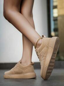 女士时尚紫色拼布日常户外通勤休闲运动鞋，流行简约舒适前系带运动鞋