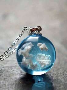 1 chiếc mặt dây chuyền hình quả cầu trong suốt phong cách thiên nhiên bầu trời xanh và mây trắng, mặt trăng và cây bằng nhựa. - Nhiều màu - Xem 1