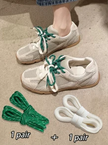 Fashion Colorblock Lace Set: 80cm Dark Round And Beige Flat Shoelaces, Crafting Unique Sporty Shoe Style For Women Shoes, Men Sneakers, Winter Shoes