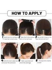 2pcs Clip-In Hair Extensions, Suitable For Thin Hair And Short Hair, Easily Adds Volume, Natural Black Color - Multicolor - View 7