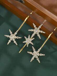 3pcs Star Hair Clips Rhinestone Hairpin Metal Hair Barrettes Elegant Geometric Hair Pins Fashion Hair Barrettes Accessories For Women Girls,Gold Head Piece