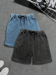 2 peças/Conjunto Shorts Esportivas e Casuais Vintage Lavadas para Homens