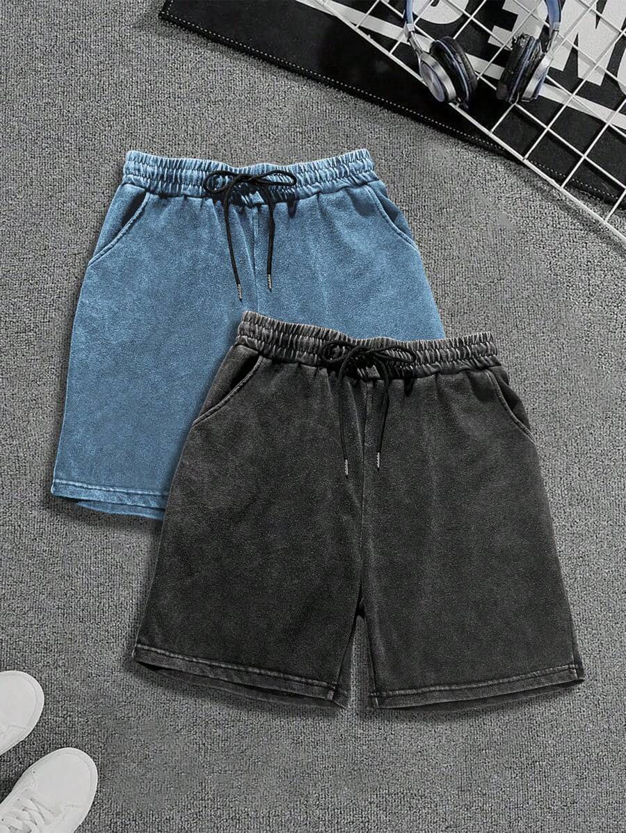 2 peças/Conjunto Shorts Esportivas e Casuais Vintage Lavadas para Homens