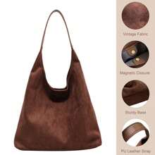 Suede Shoulder Bag Slouchy Tote Bag Large Capacity Purse For Work Travel - Coffee - View 4