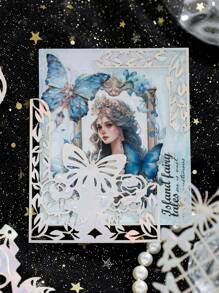 10pcs Vintage Embossed Perforated Hard Card Stickers, "Silver Dreamland" Series, For Scrapbooking, Diary DIY Decor
