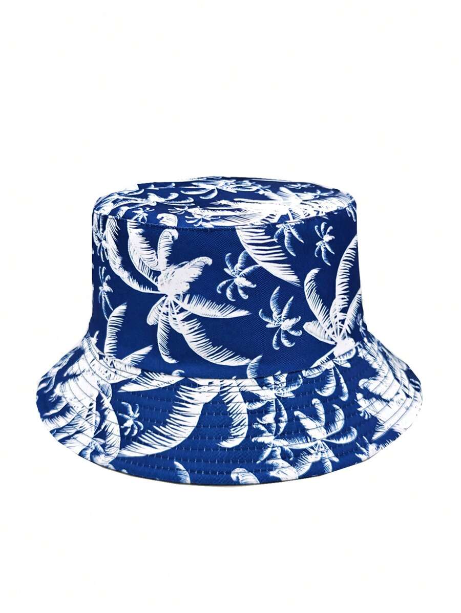 1 件男女通用新款度假棕榈树印花双面渔夫帽，适合休闲户外男士太阳帽夏季帽子，适合徒步旅行和钓鱼等夏季户外活动