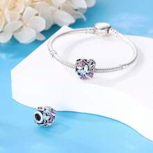 1pc 925 Silver Plated Romantic Garden Collection Blue Flowers Purple Butterfly Charm Blue Flowers Butterfly Gradient Color Beads For Women Bracelet Keychain Necklace Beads Suitable For DIY Jewelry Making Women Jewelry Daily Wear Gift For Girlfriend - heartPAC589 - View 7