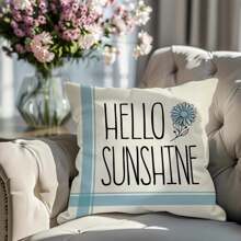4 PIEZAS Funda de almohada decorativa "Hola sol", funda de almohada para porche, patio y exterior con flores margaritas azules de primavera y verano, funda de cojín para sofá "Solo florece" para decoración del hogar, una sola cara sin relleno de almohada