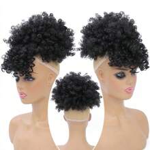 Afro Puff Drawstring Ponytail With Kinky Curly Hair Clip In Bangs Short Ponytail Extension Updo Hairpieces Short Curly Puff Ponytail With Bangs Clip In Wrap Updo Hairpiece For Women - Multicolor - View 3