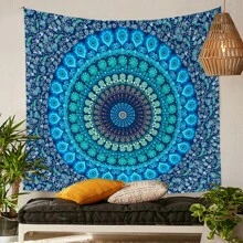 Hippie Bohemian Peacock Mandala Tapestry Wall Hanging Bedding - Blue Mandala - View 5