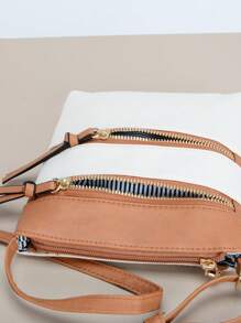 全新休闲斜挎包纯色 PU 皮革翻盖单肩包设计师女士手提包和钱包 - 白棕色 - 查看 5