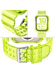 Dây đeo thể thao trong suốt 2 trong 1 kèm ốp bảo vệ, tương thích với Apple Watch 38/40/41/42/44/45/46/49mm, dây đeo thể thao bảo vệ thay thế bằng chất liệu Jelly, tương thích với 11/10/9/8/7/6/5/4/3/2/1/SE Ultra dành cho nữ và nam. Không bao gồm màn hình. - Màu vàng - Xem 11
