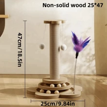 1件套猫抓板和攀爬塔组合，耐用剑麻垂直幼猫玩具，带悬挂羽毛棒和旋转圆盘