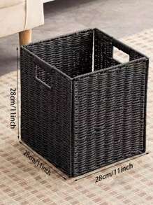 1pc Woven Storage Basket Foldable Bin Closet Organizer For Bedroom Bathroom Kitchen Living Room Decorative Container Handmade Rattan Wicker Basket Home Organization Solution Portable Foldable Design Space Saving Storage - Black - View 14