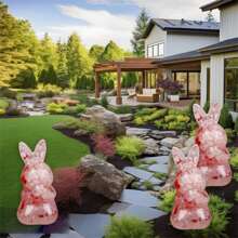 Figura decorativa de conejo de Pascua de pie con piedras de cristal, artesanía y decoración para el hogar de Pascua para interior y exterior - Rojo - Ver 5