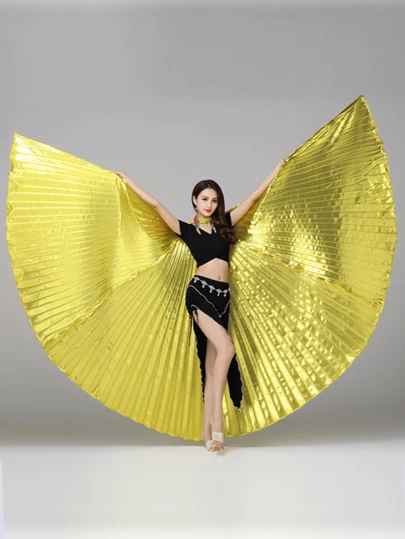 1 pieza Alas de danza del vientre de poliéster, en múltiples colores, accesorio de vestuario de danza para Pascua, Navidad, Halloween, danza del vientre oriental, alas de Isis, disfraz de hada, alas de mariposa, accesorios de actuación, alas doradas y plateadas