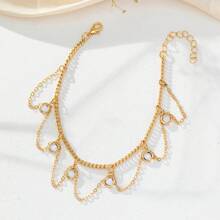 1pc Elegant Glass Crystal Tassel Charm Anklet, Beach Vacation Accessory For Women
