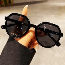 1 件装新款黑色圆形时尚眼镜，时尚、轻便、百搭，适合女性夏季海滩度假、户外、旅行