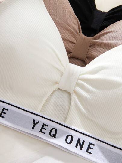 3SETS Ladies Verleidelijke Openwork French BH Ondergoed Suit, Com Tafel Wireless, Letter Printed Sling Tube Top Beautiful Back, Chest Pad Wrapped, Sports Suit. view 4