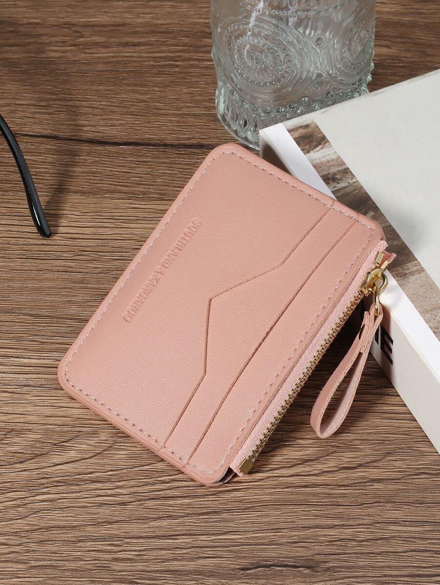 SOUTHLAND&KANGAROO Black Letter Mini Purse Pocket Wallet Fashion Minimalist Card Holder Slim Lightweight Portable Cash Money ID Card Credit Card Coin Pocket For Birthday Gift Women Teenagers For College Student School Student Men Male - Pink - View 1