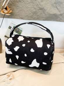 1 pieza Bolsa de almacenamiento grande con capacidad, de tela de terciopelo, con estampado floral simple y lindo, para niñas, bolso de estudiante, bolsa de cosméticos, estuche de maquillaje