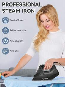 PANCERKA Powerful Compact Steam Iron For Clothes, Wool, Poly, Silk, Linen, Nylon Ironing, Fabric Steamer, Nonstick Plate, SmartSteam, Anti-Drip, Auto Shut Off(EU Plug)