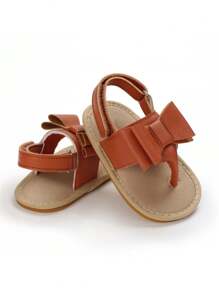 Summer 0-1 Years Old Infant Shoes, Brown Bow Rubber Soft Sole Sandals/Toddler Shoes - Brown - View 4