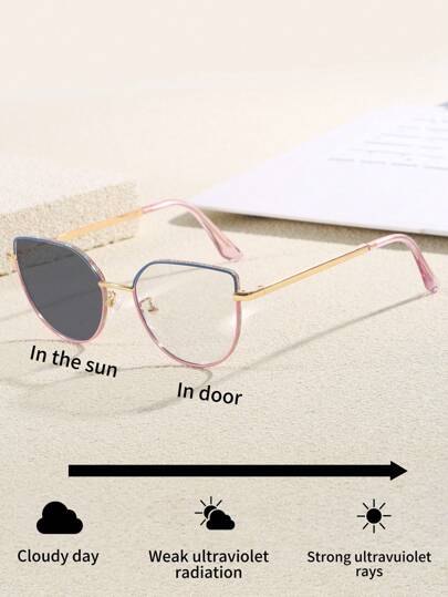 1pc Photochromic Geometric Frame Fashion Glasses, Fashion Casual Versatile Outdoor Eyeglasses, Pink For Summer Beach Vacation,Outdoor,Travel