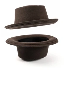 1pc Plain Casual Bohemian Polyester Fiber Round Crown Casual Cap, , Versatile For Commuting, All Season - Bowler Hat - View 1