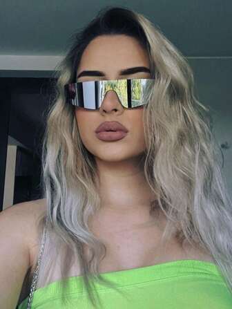 1pc Unisex One-Piece Frameless Future Punk Y2k Style Cycling Sport Fashion Glasses With Mirrored Lens Street Beach For Women Glasses Shades