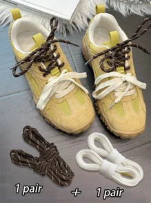 Fashion Colorblock Lace Set: 80cm Dark Round And Beige Flat Shoelaces, Crafting Unique Sporty Shoe Style For Women Shoes, Men Sneakers, Winter Shoes
