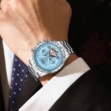 RUIGE时尚男士全自动机械表，日历夜光不锈钢男士运动手表