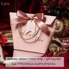 Set Of 5–Pink Wedding Gift Bags(Includes: Ribbon/Flower + Hand Strap + Gift Bag Box), 6.69*3.35*8.07in – Elegant Handbag For Bridal Shower, Party Favors, & Wedding Guest Gifts – Premium Quality, Reusable, Perfect For Bridesmaids & Guests, For Mother's Day, Bridesmaid Gifts, Graduation Gifts, Birthday Gifts, Wedding Gifts