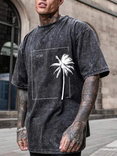 男士休闲复古美国国旗印花短袖 T 恤，Emo，2000 年代风格