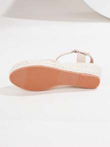 Women's Comfortable Non-Slip Apricot Jute Rope Wedges Platform Slip-On Sandals, Spring/Summer - Apricot - View 4