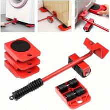 5Pcs Heavy-Duty Plastic Furniture Moving Tool Set With Red Lever & Rollers - Ideal For Lifting & Moving Large Appliances And Heavy Furniture