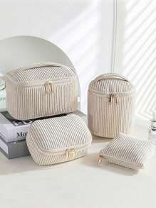 1/4 Pcs Velvet Makeup Bags, Fashion Portable Cosmetic Bag, Multi-Functional Storage Pouch, Large Capacity Cute Toiletry Bag, Skincare & Cosmetics Organizer, Handy Travel Storage Tote Make Up Bag