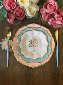 30/40pcs, 7/9in, White, Mint Green, Mint Blue, Coral -Color, Disposable Paper Tray Set, Suitable For Birthday Parties, Family Gatherings, And Weddings Birthday Decorations Party Decorations Bachelorette