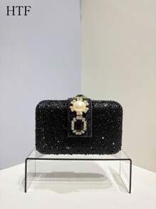 1 szt. Czarny brokat Bling-Bling Rhinestone Torby na ramię Torebki crossbody Torebki Torebki Kryształy Rhinestone Wieczorowa torebka dla kobiet Torebka kopertówka z łańcuszkiem Nadaje się na formalne okazje, wesela, koncerty - Świetny pomysł na prezent dla kobiet
