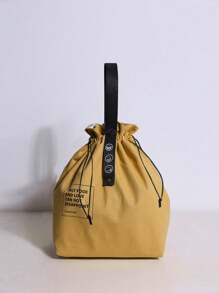 Minimalist Drawstring Thermal Lunch Bag, Japanese Style Linen Industrial Canvas Picnic Bento Box (Drawstring Material Random) - Yellow - View 4